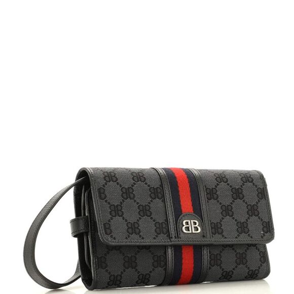 Balenciaga x Gucci The Hacker Wallet on Strap BB Coated Canvas Black - Picture 2 of 6